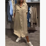 Fongt Summer New Women's Fashion Casual Single-D Row Buckle Short-Sleeved Dress Women