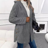 Fongt 2025 Ebaywish Hooded Solid-Colored Open-Shirt Button-Buttoned Long-Sleeved Casual Jacket