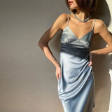 Satin Low-Collar Sexy Dress Pajamas Party Straight Solid Color Elegant Female Sundress Beach 2020 Temperament Home