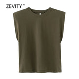 Women fashion solid color shoulder pad casual T-shirts female basic o neck sleeveless knitted T shirt chic leisure tops