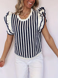 Fongt Summer New Flying Sleeves Round Neck Short Sleeve Repair Slim Thin Knitted Shirt Top