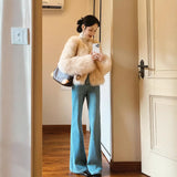 Fongt Wind Blue High-Rise Horn Jeans Women 2025 Autumn And Winter Hottie Slim Slim Taut Long Trousers