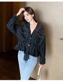 Fongt Spring Autumn Explosion Of Denim Nails Hanb, The Collection Of V-Neck Loose Denim Jacket Bf Fashion Women's Top