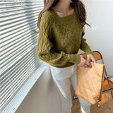 Fongt Gentle Wind Sweet Lantern Sleeve Soft Waxy Wind Sweater Retro Square Neck Knit Top Woman-Outfit