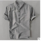 Fongt Summer Travel Holiday Men's Leisure Simple Small Fresh Linen Shirt Thin Solid Color Short-Sleeved Leisure