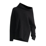 Fongt 2024 New Fashion Trend Irregular One Word Collar Design Sense Loose Casual Sweater Long Sleeved Sweater-Outfit