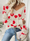 Fongt Wear Knitted Top Girl Loose Hollow V Collar Love Sweater