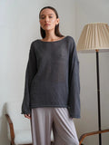 Fongt Knitted Jersey 2025 Spring And Summer New Female Perspective Thin Round Collar Horn Sleeve Knit T-Shirt