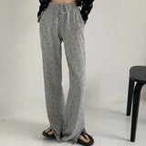 Waist Trousers Casual Lady Front Split Bell