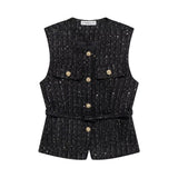 Fongt New Belt Beads Fashion Three-Color Vest