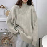 Fongt High Collar Solid Color Design Sense Head Loose Pit Jacket Women's Long Sleeve Sweater Autumn Winter New Bottom Sweater-Outfit