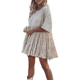 Fongt Direct Selling Sleek Round-Neck Loose Waist Short-Sleeved Dress Banquet