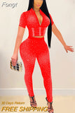 Sparkle Crystal Pants Two-Piece Set Glitter See Through Rhinestone Studded Crop Top And Legging Set Party Club