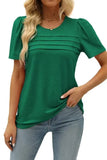 Fongt Women's Summer Round-Neck Short-Sleeved Chest Tuck Line Folded Blouse T-Shirt