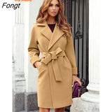 Autumn and Winter Fashion Slim Belt Lapel Woolen Coat Coat Winter Coat for Women Coats and Jackets Women Trench