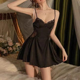 Fongt Sexy Ice Silk Pyjamas Women Pure Wind Autumn Winter Lace Tidive Breast Pad With Pajamas 2025 New Homewear