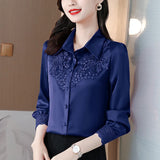 Fongt Spring 2023 New Shirt High-End Satin Stitching Lace Long-Sleeved Shirt-Outfit