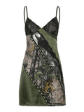 V Neck Patchwork Lace Mini Dress-Outfit