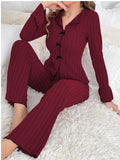 Fongt Autumn And Winter Collar Long-Sleeved Trousers Lady Pajamas Set Homewear