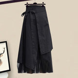 2024 Autumn New Patchwork Striped Shirts With Irregular Skirts Women's Two-piece Sets Oversized Female Fashion TH1346-Outfit