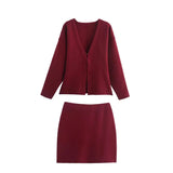 Fongt Women's INS Explosion V-Neck Long Sleeves Simple Knitted Set