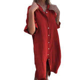Fongt New Spring And Summer Loose Leisure Sleeve Cotton Shirt Dress Women