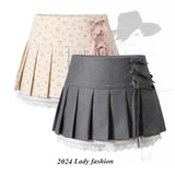 Style Y2k Mini Skirt Women Slim Sexy Party Skirt Sweet Kawaii Lace Fashion Skirt Bandage Design Clothing 2024 Summer-Outfit