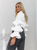 Fongt Design Feeling White Lotus Leaf Sleeve Shirt 2025 Autumn And Winter New Casual Temperament