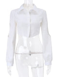 Blouse Hollow Out Crop Top Y2K Clothes Long Sleeve Top Autumn Spring Solid Turn Down Collar Streetwear Button Up