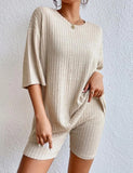 Fongt 2025 Fashion Casual Spring Round-Neck Loose Women's Shorts Set
