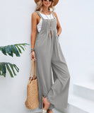 Solid Color Casual Suspender Trousers
