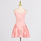 Fongt Temperament Dress Women 2025 Summer New Fresh Sweet Wind Solid Color Hollow Design Short Sling