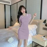 Fongt Summer New Short Dress Polo Collar Short Sleeve High-Sleeved Butt Dress Korean Style A-Character Dress In