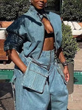 Fongt 2024 New Niche Design Feel Tooling Wind Denim Jacket Women's High Waist Loose Show Thin Short Jacket-Outfit