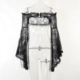 Fongt Summer New Women's Casual Pants Dark Sexy Body-In-Print Lace High-Waisted Flared