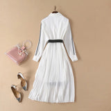 QUALITY New Fashion 2023 Designer Women's Beading Belt Long Sleeve Turn-Down Collar Patchwork Letter Lace Pleated