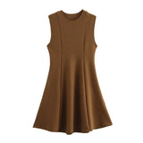 Fongt Women's Spring 2025 New Sleeveless Round-Necked Knitted Skating Dress Mini Dress