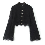 Fongt 2025 New Women's Fashion Simple Collar Long-Sleeved Lace Shirt Top