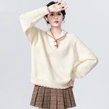 Fongt Sweater Women's New Loose Lazy Horn Buckle Knitted Shirt Tops In Autumn And Winter 2025