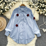 Fongt Niche Design Three-Dimensional Flower Shirt Women's Autumn Loose Thin Ocean To Reduce The Age Of Chic Light Luxury Blouse