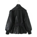 Fongt Fashion Collar Design Lantern Sleeve Imitation Leather Jacket Woman In Autumn 2025