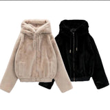 Women's 2022 Fashion Thick Warm Artificial Fur Coat Retro Long Sleeve Zipper Hooded Women's Coat Chic