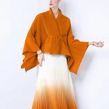 Fongt Gradient Suit Women's Autumn And Winter Loose Strap To Close Waist Pressure Folding Top + High Waist 100 Folded Skirt