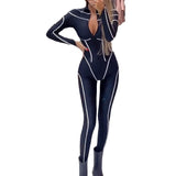 Fongt 2023 New Fashion Stripe Pressing Tight Sexy Bottom Jumpsuit-Outfit