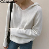 2021 New Autumn Winter Women Sweaters Pullovers Hooded Minimalist Style Korean Style Elegant Lady Solid Tops