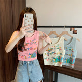 Fongt New Retro Small Vest Women Wear Chic Print Slime Sleeveless Knitting