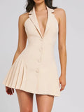 Collar Buttoned Backless Suit Mini Dress-Outfit