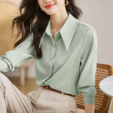 Fongt Long-Sleeved Vertiny Shirt In Autumn 2025 Female OL Commuting Leisure Thin Simple Gloss Temperament Shirt
