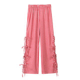 Fongt Bow Tie Side Hollow High-Waisted Casual Trousers 2025 Spring And Summer Women's Broad Leg Trousers