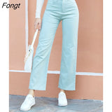 New Straight Wide Leg Jeans Women Vintage Solid Basic Stretch High Waist Denim Pants 2022 Jeans